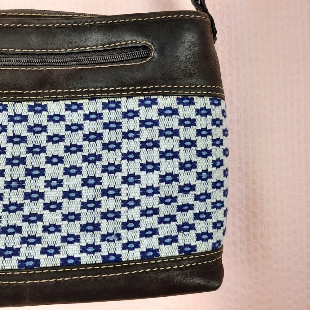 Guatemala Genuine Leather Crossbody Stitch Embroidery Bag Brown Zipper Handcraft